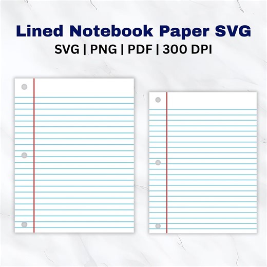 Lined Notebook Paper SVG PNG PDF, Loose Leaf Digital Download, School Paper Template 8.5x11 & 8x10.5 - Etsy