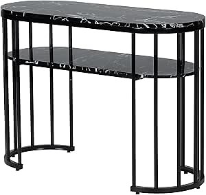 Manicure Table (Upgraded Version) for Nail Tech Acetone Resistant Nail Desk with Metal Frame Nail Salon Station Beauty Stylist Equipment with Marbling Texture, Black