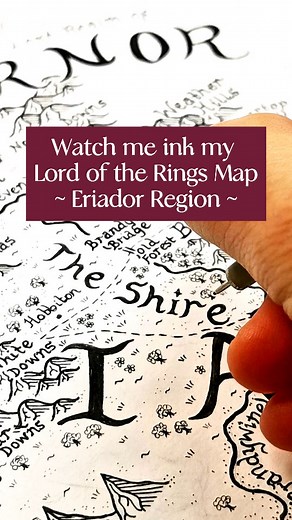 ✨Inking my LOTR Map - Eriador Region ✨ I have finally started inking the body of this Middle Earth map I'm drawing from Tolkien's Lord of the Rings! 💍 Let me tell you guys, I have been PROCRASTINATING over this for a while! That's because text is my least favourite part of any map, because it is fiddly and it’s hard to get the placements right, especially with a busy map like this one. So I decided to break with my usual routine this time and do it area by area instead. And it seems to have sto