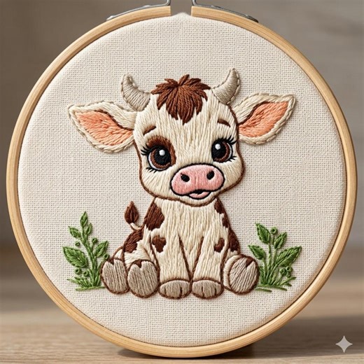 Baby Cow Embroidery Pattern, Cute Cow Hand Embroidery Design, Farm Animal Design PDF Download - Etsy