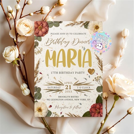 Editable Birthday Dinner Invitation, Adult Dinner Party Invite Template, Minimalist Canva Digital Printable Mobile Evite - Etsy