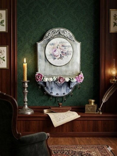 Victorian Handmade Wall Mounted Key and Jewelry Organizer With Shelf, French Country Decor, Hand-painted Floral, 27 Cm (10.6 In) - Etsy