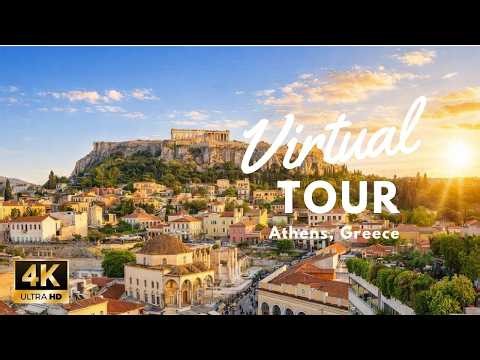 Athens, Greece 4K | Virtual Walking Tour of Historic Sites & Neighborhoods with Relaxing Music