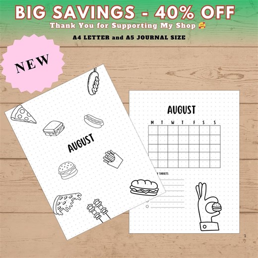 August Title, Calendar, Mood Tracker PRINTABLE (A4/A5 Digital Download) - Etsy