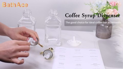 Coffee Syrup Dispenser for Coffee Bar, Clear Glass Syrup Bottles with Pump, Refillable Maple Syrup Storage, Coffee Station Accessories and Organizer, 500ml, Set of 2 (Chrome Finish)