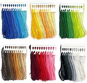 10-Color Gradient Embroidery Floss Set | 6 Color Families (Red, Yellow, Blue, Green, Brown, B&W) | 60 Pre-Sorted Skeins, 6-Strand Threads (1.2m Each) for Sewing & Crafts (Zhenqing 69023)