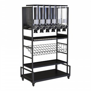 Rosseto Modulite 36" x 20" x 63" Black Shelving Cart with Black Bamboo Shelf, Wire Shelf, and 6 PRO-BULK Dispensers MC-PB62