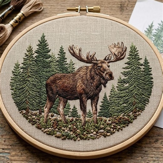 Moose Forest Embroidery Pattern, Woodland Animal Hoop Art (PDF Pattern) - Etsy