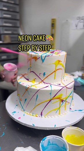 🟣🟡Neon cake step by step🟢🟠 #neoncake #caketutorial #neoncakeries #miamicakes #cake #cakedecorating #cakesoftiktok #cakeart #fyp #foryou