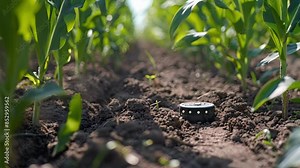 A smart sensor attached to a crop analyzing soil quality for optimal decision making.
