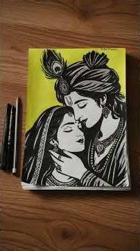 Radha Krishna Drawing with Black Pen & Yellow Background ✨ | Easy Art #shorts