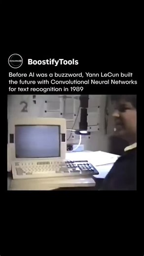 Boostifytools on Instagram: "29-year-old Yann Lecun shows off the world's first Convolutional Network for Text Recognition. This is 1989, pioneering in it's true sense. At 29 he was already shaping the field. He helped build the first Convolutional Networks that could read handwritten text, work that shaped modern computer vision. Before that he spent years in research labs in France and the US, and his early papers became standard material for anyone learning machine learning. He later became C