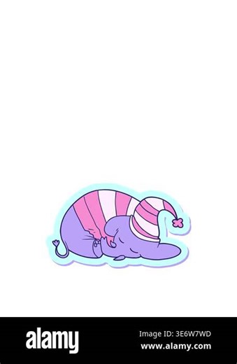 stretching up animation of sticker of a cartoon sleeping elephant in pajamas Stock Video Footage - Alamy