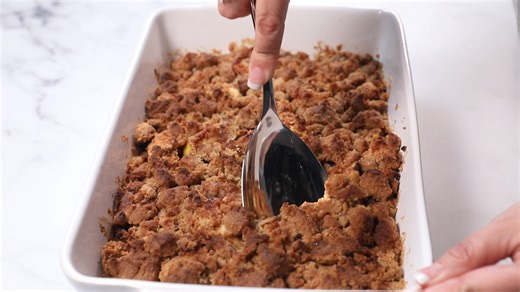 This easy and delicious Apple Brown Betty recipe brings tender apples together with a caramel sauce and crunchy cinnamon crumb topping. Serve with homemade vanilla ice cream for a delicious dessert. To get more detailed instructions, helpful tips, or to print the recipe click below: https://www.errenskitchen.com/apple-brown-betty/ | Erren's Kitchen