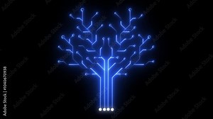 4 k ,3d Circuit Board with neon line moving electrons Data Flow Loop Background Animation Technological background with moving glittering circuit. Animation of seamless loop.