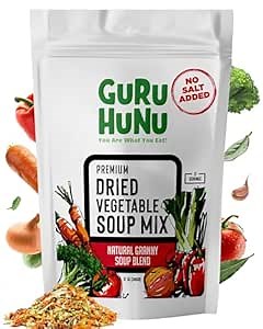 GURU HUNU Dehydrated Vegetables 2 lb – Premium Dried Vegetable Soup Mix with Tomato, Carrot, Onion & Bell Pepper | No Salt, No Additives | Camping Food, Emergency Supply, Ramen, Soup Topping (12oz)