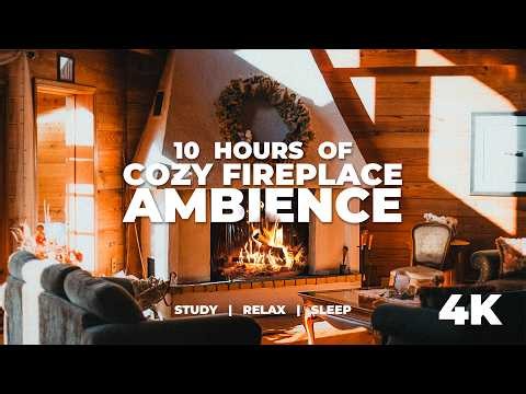10 Hours of Cozy Fireplace Sounds & Crackling Fire | 4K Ambience