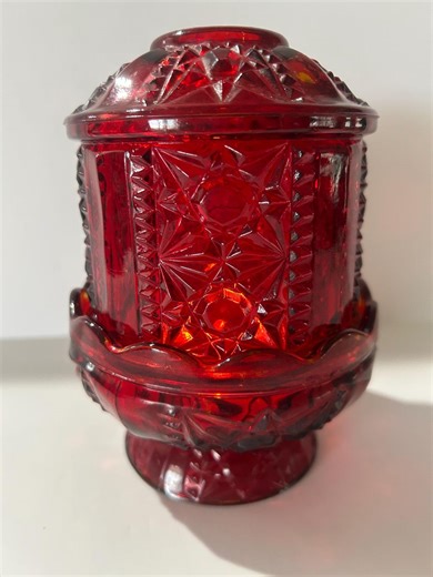 Vintage Indiana Glass Ruby Red Bars and Stars Fairy Lamp 6.5x4.5 - Etsy