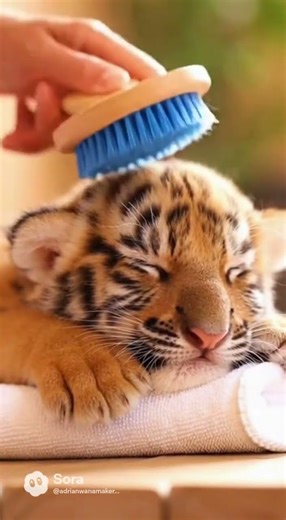 ASMR baby tiger grooming ❤️ #asmr #foryou #relaxingsounds #relaxingvideo #tiger