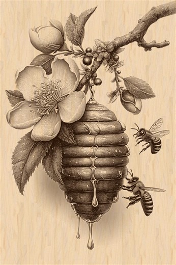 Silver Pack®! Hanging Beehive Laser Engraving File PNG, JPEG High Resolution, Bee & Flower Art+ Png_svg_pdf_eps(full-color Vector Format) - Etsy