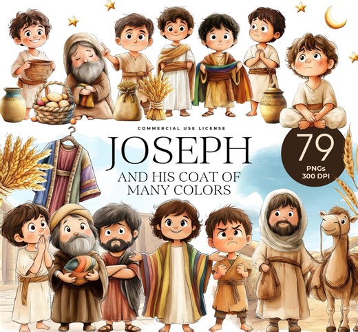 Joseph and His Coat of Many Colors Clipart, Joseph the Dreamer Bible Story, Rainbow Coat, Biblical People, Kids Bible Study - Etsy
