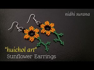 ⚜️ Huichol Art, Sunflower Earrings || Seed Bead Aretes Tutorial DIY (0339)