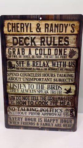Deck Rules Sign | Personalized Metal Outdoor Decor for Porch, Patio, Pavillion or Lanai - Etsy