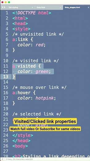 How to change clicked link color | All properties in full Video #csstutorial #htmlcss