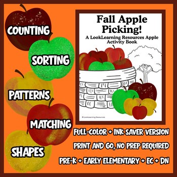 Fall Apple Picking Activity Sheets | Count, Sort, Match, Pattern Math | Coloring