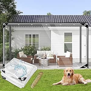 8' x 20' Clear PVC Vinyl Tarp Clear Tarp,Waterproof Clear with Grommets Heavy Duty Outdoor Camping,Transparent Waterproof raincloth for Roofs