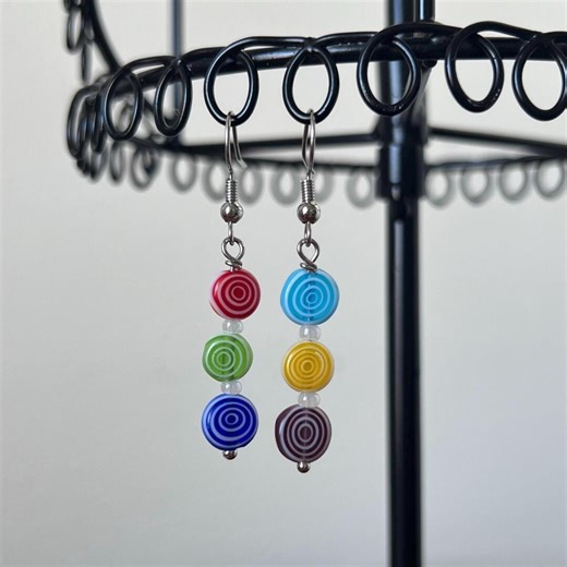 Colorful Swirl Earrings | Mismatched Dangling Earrings, Candy Colored Jewelry, Handmade Earrings, Gift for Her - Etsy