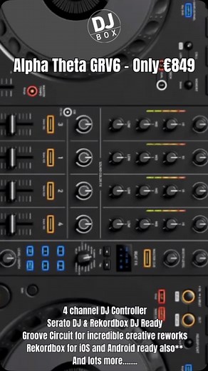 Alpha Theta GRV6 at only €849 is a seriously good value 4 channel controller! With full size jog wheels and the “groove circuit” the GRV6 is a seriously creative piece of kit with a familiar feel! On demo in DJBox call in and have a look and spin! #djbox #alphatheta #grv6 #ddjgrv6 #groovecircuit #djlife #djdecks #djset #djsetup #dj #djstuff #instock #tallaght #dublin #ireland #djship #djstore #alphathetaddjgrv6 | Djbox.ie DJ Shop