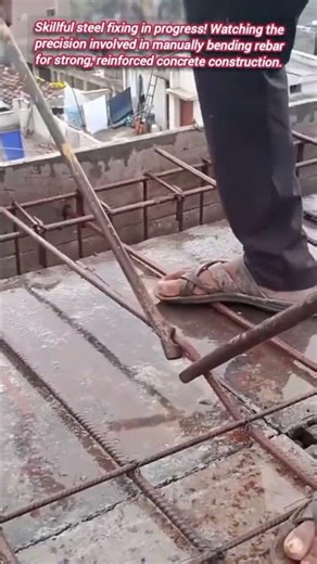 Manual Rebar Bending Technique For Concrete Slab Construction Work