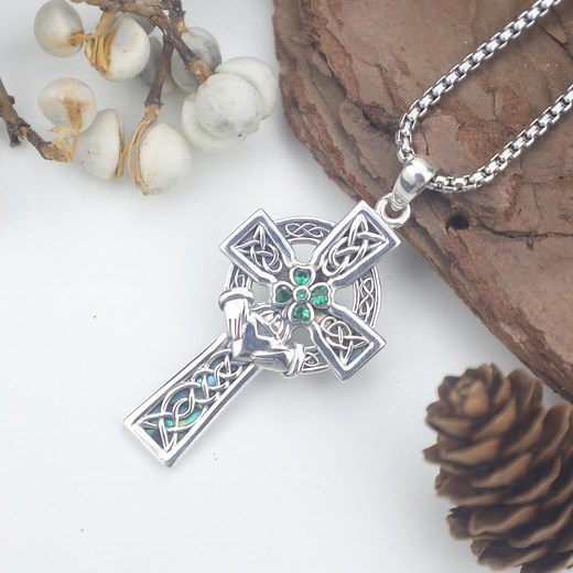 Celtic Cross Necklace: 925 Sterling Silver Cross With Clover Protection & Luck Pendant - Etsy