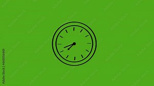 cartoon clock animation on green screen, 12 hour clock 4k video.hand drawn, sketch style.
