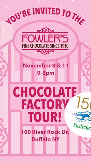 Join us for Fowler’s 22nd Annual Factory Tour on Saturday, Nov. 8 and Tuesday, Nov. 11 100 River Rock Dr. Watch our chocolatiers in action, see how Buffalo’s famous Sponge Candy is made, and enjoy delicious samples along the way. A portion of proceeds supports the @buffalo_zoo . Tickets are $6 now or $10 at the door. Ticket link in bio #FowlersFactoryTour #BuffalosBestSpongeCandy #SweetTraditions #BuffaloZoo #MadeInBuffalo #ChocolateLovers | Fowler's Chocolates | Facebook