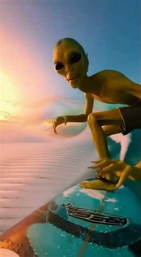 Alien Goes Surfing! 👽🌊 #aliens #funny #shorts #surfing #viralshorts #ai