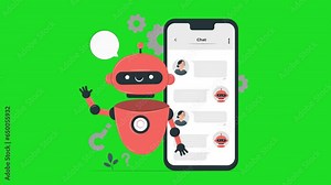 Messaging chatbot with smart phone communication future AI green background 4k
