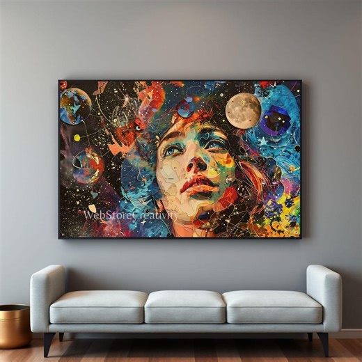 Cosmic Abstract Woman Portrait Printable Digital Download Colorful Collage Wall Art Modern Space Design Large Format Poster Decor - Etsy