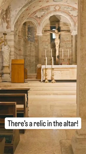 Did you know every Catholic altar contains a relic of a saint? This is a very ancient tradition with roots in the early Church. They celebrated the liturgy on or near the tombs of martyrs in Roman catacombs. The practice also has Biblical roots in Revelation 6:9 when John sees “under the altar the souls who had been slaughtered for the word of God and for the testimony they had given . . .” So, when the altars of Catholic Churches are dedicated they also include within them a relic of a saint. T