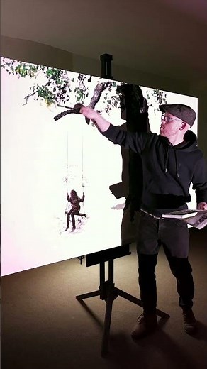 Tree Painting Projector Challenge! With @hisenseuk C1 #art #drawing #painting #tree #hisense #shorts