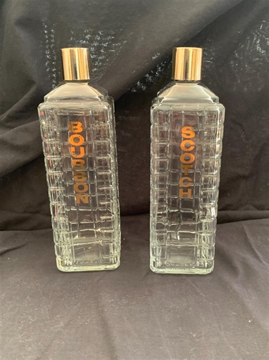 Vintage Mid-century Modern Karoff Glass Liquor Decanters With Gold Lettering. - Etsy