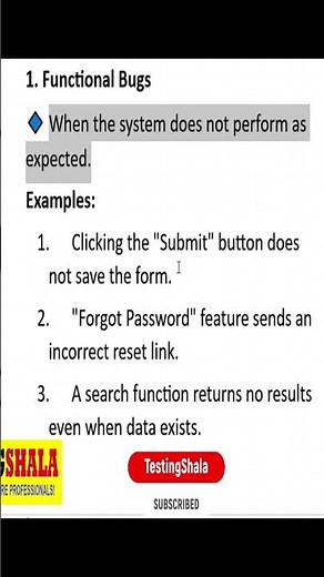 what is functional bugs/ defects and with 3 examples | testingshala