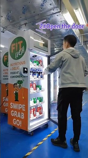 Single door Smart fridge vending machine shopping flow, grab and go