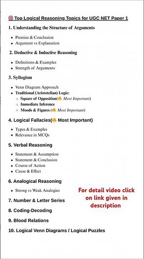 🔥Top Logical Reasoning Topics for UGC NET Paper 1 | Must-Know for Exam Success! #UGCNET #Reasoning