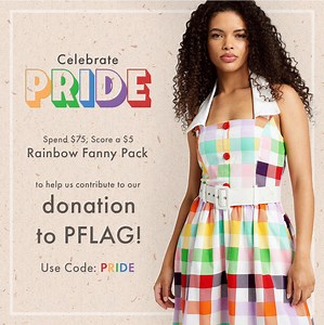 Celebrate Pride 🌈 Help boost our donation to @PFLAG when you spend $75 and get our Rainbow Fanny Pack for $5! Shop our Pride Collection: https://bit.ly/43LIcNq | ModCloth
