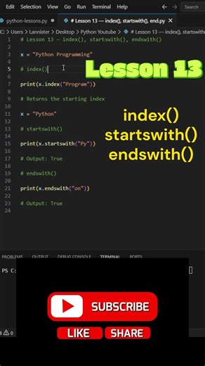 16. index() startswith() endswith() in Python 🐍 Lesson 13 #shorts