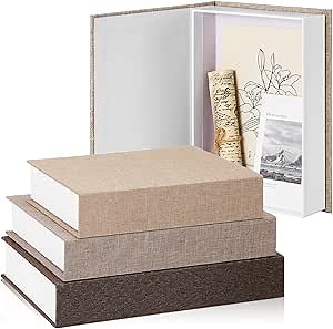 Tioncy 3 Pcs Decor Linen Faux Book Box Set Aesthetic DIY Fake Linen Book Box for Decor Storage Cafe Table Bookshelf Gift Home Keepsake(Multi Sizes,Khaki, Dark Coffee, Light Coffee)