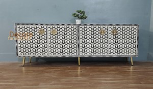 Handmade Bone Inlay Media Console: 4-door TV Unit Cabinet - Etsy