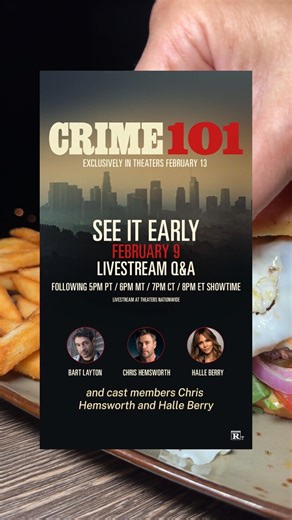 Crime thriller fans, this one’s for you. Crime 101 arrives in theaters February 13, but CMX is hosting an early screening on Monday, February 9 at select locations — followed by a live, in-theater Q&A featuring director Bart Layton and cast members Chris Hemsworth and Halle Berry. Get your tickets at: https://bit.ly/4temAH3 🎟️ | CMX Cinemas
